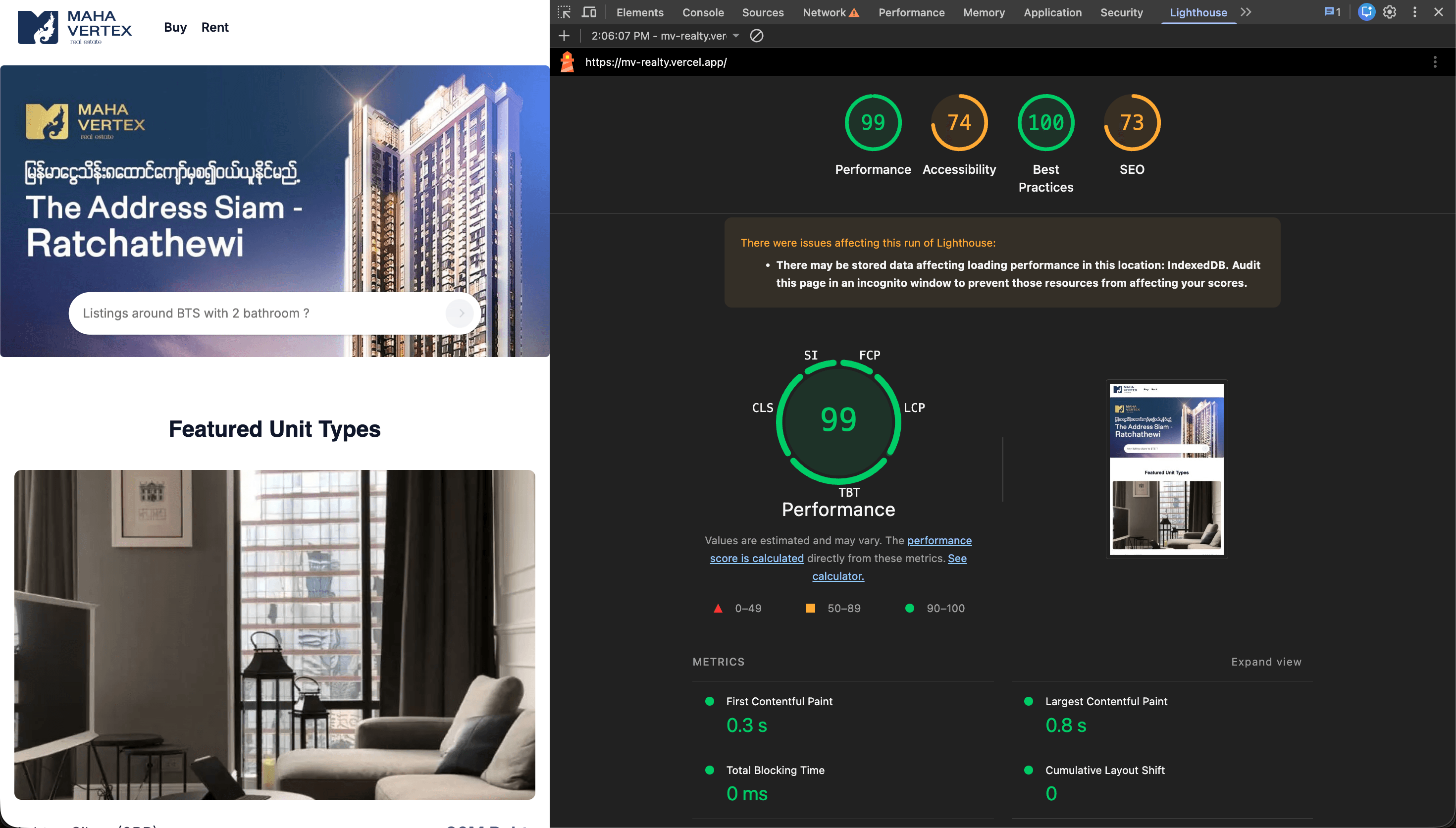 MV Realty Lighthouse report (desktop) screenshot
